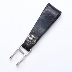 CHROME HEARTS クロムハーツ W BELT LOOP CROSS BUTTON Wベルトループ クロスボタン キーリング レザー 美品 中古 4a007530