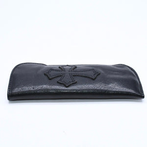 極美品 CHROME HEARTS クロムハーツ PEN CASE レザーペンケース ステーショナリー 筆箱 文房具 CHクロスパッチ ブラック 中古 4a007504