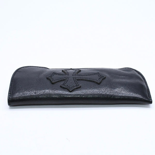 極美品 CHROME HEARTS クロムハーツ PEN CASE レザーペンケース ステーショナリー 筆箱 文房具 CHクロスパッチ ブラック 中古 4a007504
