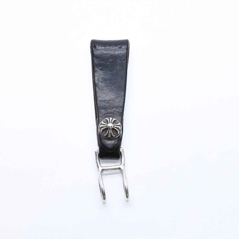 CHROME HEARTS クロムハーツ W BELT LOOP CROSS BUTTON Wベルトループ クロスボタン キーリング レザー 美品 中古 4a007530