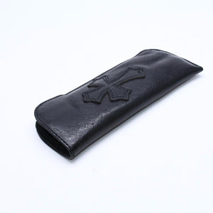 極美品 CHROME HEARTS クロムハーツ PEN CASE レザーペンケース ステーショナリー 筆箱 文房具 CHクロスパッチ ブラック 中古 4a007504