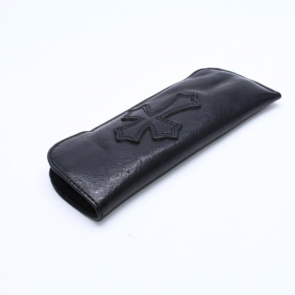 極美品 CHROME HEARTS クロムハーツ PEN CASE レザーペンケース ステーショナリー 筆箱 文房具 CHクロスパッチ ブラック 中古 4a007504