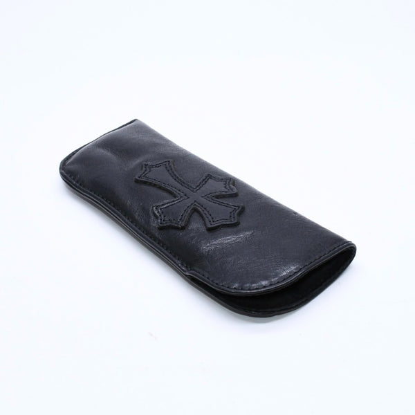 極美品 CHROME HEARTS クロムハーツ PEN CASE レザーペンケース ステーショナリー 筆箱 文房具 CHクロスパッチ ブラック 中古 4a007504