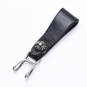 CHROME HEARTS クロムハーツ W BELT LOOP CROSS BUTTON Wベルトループ クロスボタン キーリング レザー 良品 中古 4a007532