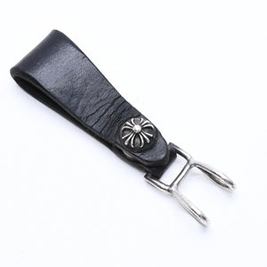 CHROME HEARTS クロムハーツ W BELT LOOP CROSS BUTTON Wベルトループ クロスボタン キーリング レザー 良品 中古 4a007532