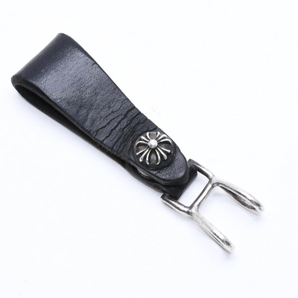 CHROME HEARTS クロムハーツ W BELT LOOP CROSS BUTTON Wベルトループ クロスボタン キーリング レザー 良品 中古 4a007532