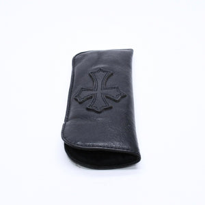 極美品 CHROME HEARTS クロムハーツ PEN CASE レザーペンケース ステーショナリー 筆箱 文房具 CHクロスパッチ ブラック 中古 4a007504
