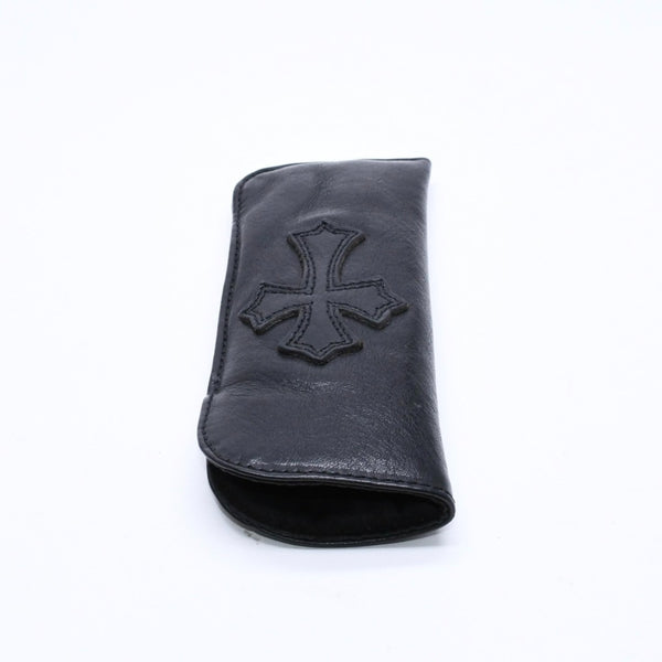 極美品 CHROME HEARTS クロムハーツ PEN CASE レザーペンケース ステーショナリー 筆箱 文房具 CHクロスパッチ ブラック 中古 4a007504