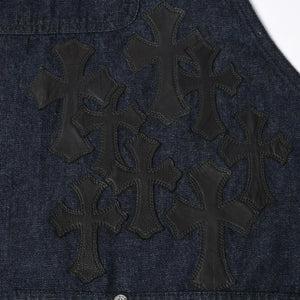 新品同様 CHROME HEARTS クロムハーツ CEMETERY CROSS APRON デニムエプロン セメタリークロスパッチ 8パッチ CHプラス 中古 4a007505