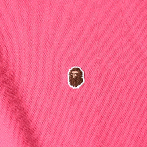 A BATHING APE アベイシングエイプ ワッペン 半袖ポロシャツ JAPAN製 コットン ピンク サイズXL 美品 中古 4a007423
