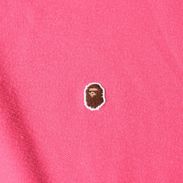 A BATHING APE アベイシングエイプ ワッペン 半袖ポロシャツ JAPAN製 コットン ピンク サイズXL 美品 中古 4a007423