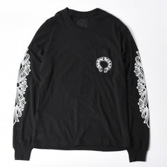 新品未使用 CHROME HEARTS クロムハーツ 長袖Tシャツ サイズM フローラルクロス ホースシュー ブラック 新型 中古 4a007493