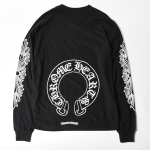 新品未使用 CHROME HEARTS クロムハーツ 長袖Tシャツ サイズM フローラルクロス ホースシュー ブラック 新型 中古 4a007493