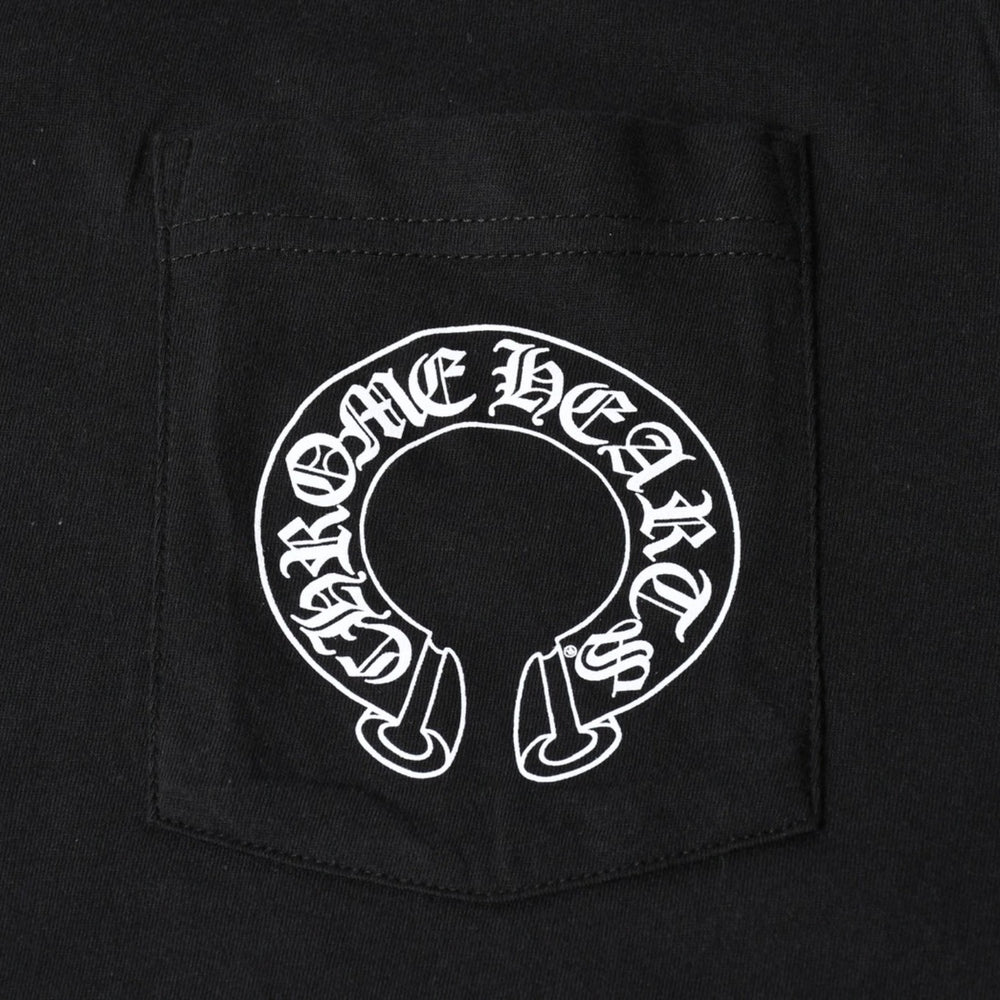 新品未使用 CHROME HEARTS クロムハーツ 長袖Tシャツ サイズM フローラルクロス ホースシュー ブラック 新型 中古 4a007493
