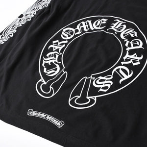 新品未使用 CHROME HEARTS クロムハーツ 長袖Tシャツ サイズM フローラルクロス ホースシュー ブラック 新型 中古 4a007493