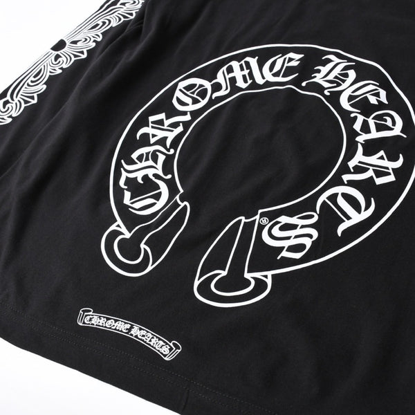 新品未使用 CHROME HEARTS クロムハーツ 長袖Tシャツ サイズM フローラルクロス ホースシュー ブラック 新型 中古 4a007493