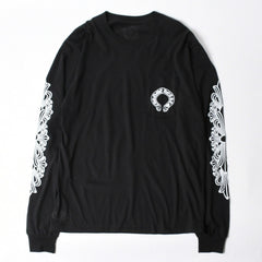 新品未使用 CHROME HEARTS クロムハーツ 長袖Tシャツ サイズL フローラルクロス ホースシュー ブラック 新型 中古 4a007494