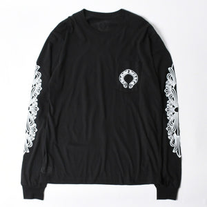 新品未使用 CHROME HEARTS クロムハーツ 長袖Tシャツ サイズL フローラルクロス ホースシュー ブラック 新型 中古 4a007494
