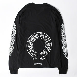 新品未使用 CHROME HEARTS クロムハーツ 長袖Tシャツ サイズL フローラルクロス ホースシュー ブラック 新型 中古 4a007494