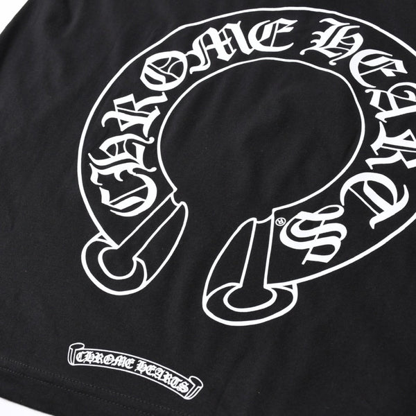 新品未使用 CHROME HEARTS クロムハーツ 長袖Tシャツ サイズL フローラルクロス ホースシュー ブラック 新型 中古 4a007494
