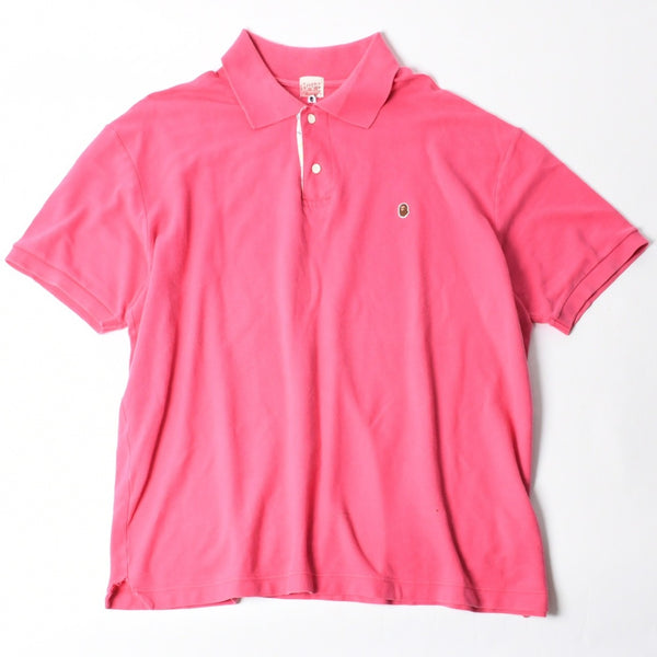 A BATHING APE アベイシングエイプ ワッペン 半袖ポロシャツ JAPAN製 コットン ピンク サイズXL 美品 中古 4a007423