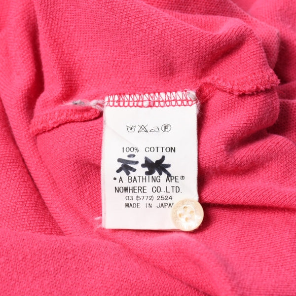 A BATHING APE アベイシングエイプ ワッペン 半袖ポロシャツ JAPAN製 コットン ピンク サイズXL 美品 中古 4a007423