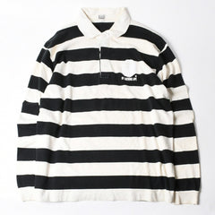 A BATHING APE アベイシングエイプ BAPE 長袖ポロシャツ ボーダー JAPAN製 コットン ホワイト ブラック サイズXL 美品 中古 4a001301