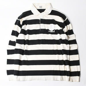 A BATHING APE アベイシングエイプ BAPE 長袖ポロシャツ ボーダー JAPAN製 コットン ホワイト ブラック サイズXL 美品 中古 4a001301