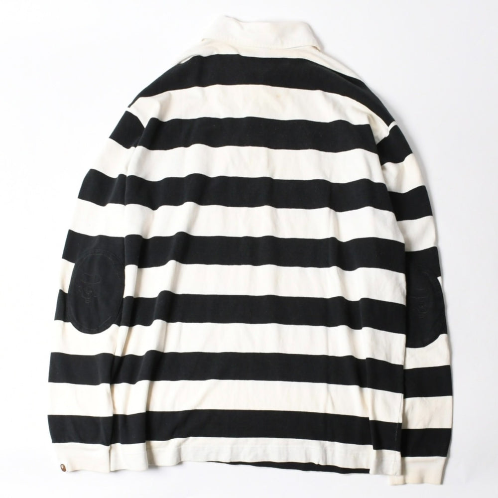 A BATHING APE アベイシングエイプ BAPE 長袖ポロシャツ ボーダー JAPAN製 コットン ホワイト ブラック サイズXL 美品 中古 4a001301