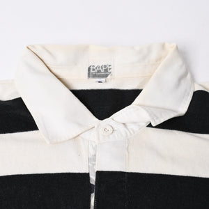 A BATHING APE アベイシングエイプ BAPE 長袖ポロシャツ ボーダー JAPAN製 コットン ホワイト ブラック サイズXL 美品 中古 4a001301
