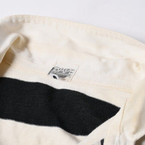 A BATHING APE アベイシングエイプ BAPE 長袖ポロシャツ ボーダー JAPAN製 コットン ホワイト ブラック サイズXL 美品 中古 4a001301