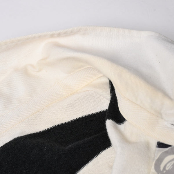 A BATHING APE アベイシングエイプ BAPE 長袖ポロシャツ ボーダー JAPAN製 コットン ホワイト ブラック サイズXL 美品 中古 4a001301