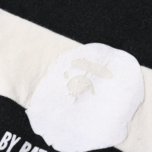 A BATHING APE アベイシングエイプ BAPE 長袖ポロシャツ ボーダー JAPAN製 コットン ホワイト ブラック サイズXL 美品 中古 4a001301