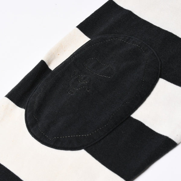 A BATHING APE アベイシングエイプ BAPE 長袖ポロシャツ ボーダー JAPAN製 コットン ホワイト ブラック サイズXL 美品 中古 4a001301