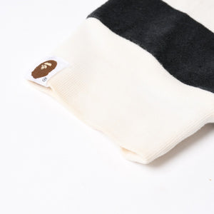 A BATHING APE アベイシングエイプ BAPE 長袖ポロシャツ ボーダー JAPAN製 コットン ホワイト ブラック サイズXL 美品 中古 4a001301