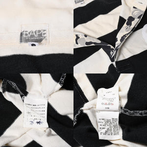 A BATHING APE アベイシングエイプ BAPE 長袖ポロシャツ ボーダー JAPAN製 コットン ホワイト ブラック サイズXL 美品 中古 4a001301