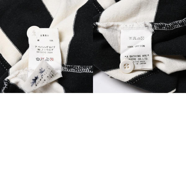 A BATHING APE アベイシングエイプ BAPE 長袖ポロシャツ ボーダー JAPAN製 コットン ホワイト ブラック サイズXL 美品 中古 4a001301