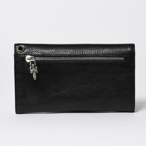 極美品 CHROME HEARTS クロムハーツ WAVE CROSS BALL ウェーブ クロスボールボタン レザーウォレット 長財布 ダガー ブラック 中古 4a007502