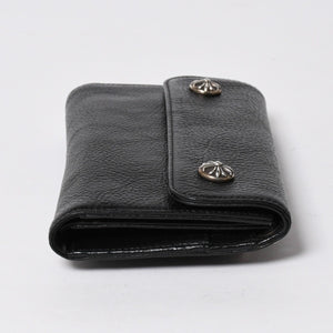 極美品 CHROME HEARTS クロムハーツ WAVE CROSS BALL ウェーブ クロスボールボタン レザーウォレット 長財布 ダガー ブラック 中古 4a007502