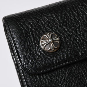 極美品 CHROME HEARTS クロムハーツ WAVE CROSS BALL ウェーブ クロスボールボタン レザーウォレット 長財布 ダガー ブラック 中古 4a007502