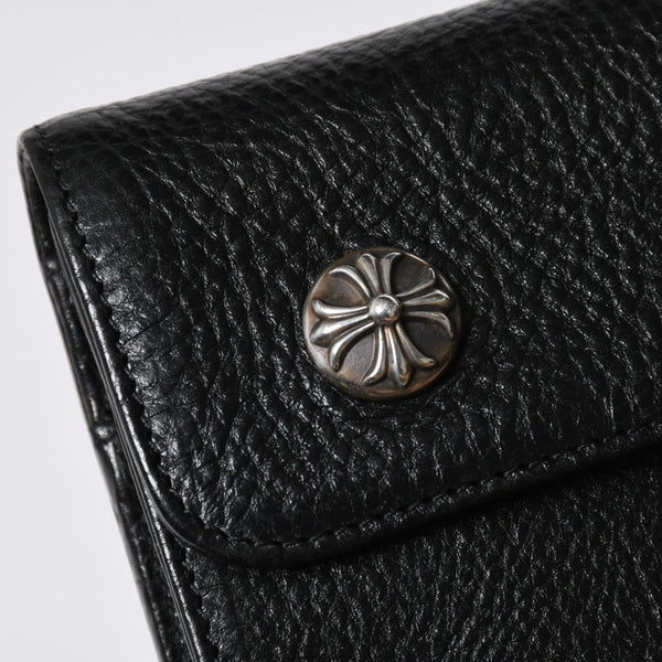 極美品 CHROME HEARTS クロムハーツ WAVE CROSS BALL ウェーブ クロスボールボタン レザーウォレット 長財布 ダガー ブラック 中古 4a007502