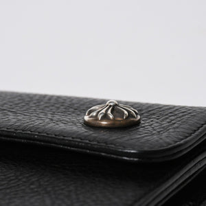 極美品 CHROME HEARTS クロムハーツ WAVE CROSS BALL ウェーブ クロスボールボタン レザーウォレット 長財布 ダガー ブラック 中古 4a007502