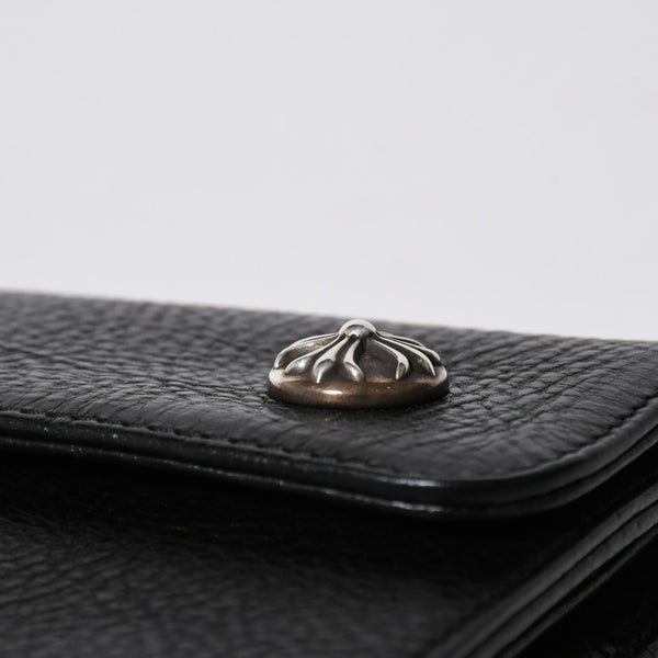 極美品 CHROME HEARTS クロムハーツ WAVE CROSS BALL ウェーブ クロスボールボタン レザーウォレット 長財布 ダガー ブラック 中古 4a007502
