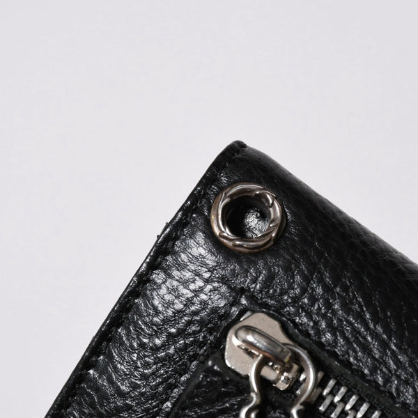 極美品 CHROME HEARTS クロムハーツ WAVE CROSS BALL ウェーブ クロスボールボタン レザーウォレット 長財布 ダガー ブラック 中古 4a007502