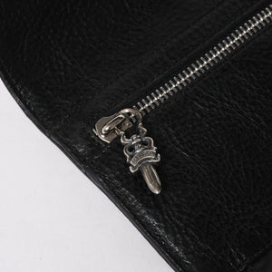 極美品 CHROME HEARTS クロムハーツ WAVE CROSS BALL ウェーブ クロスボールボタン レザーウォレット 長財布 ダガー ブラック 中古 4a007502