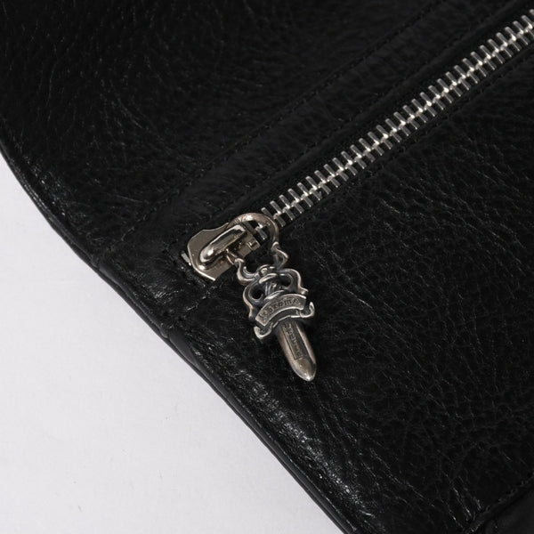 極美品 CHROME HEARTS クロムハーツ WAVE CROSS BALL ウェーブ クロスボールボタン レザーウォレット 長財布 ダガー ブラック 中古 4a007502