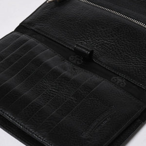 極美品 CHROME HEARTS クロムハーツ WAVE CROSS BALL ウェーブ クロスボールボタン レザーウォレット 長財布 ダガー ブラック 中古 4a007502