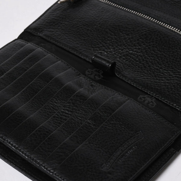 極美品 CHROME HEARTS クロムハーツ WAVE CROSS BALL ウェーブ クロスボールボタン レザーウォレット 長財布 ダガー ブラック 中古 4a007502