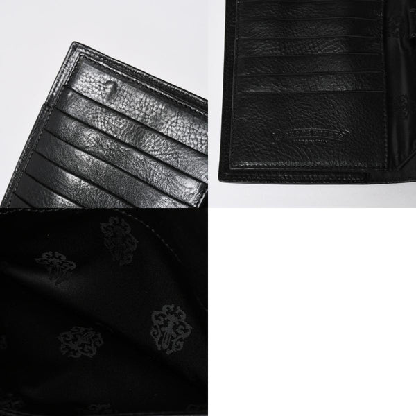極美品 CHROME HEARTS クロムハーツ WAVE CROSS BALL ウェーブ クロスボールボタン レザーウォレット 長財布 ダガー ブラック 中古 4a007502