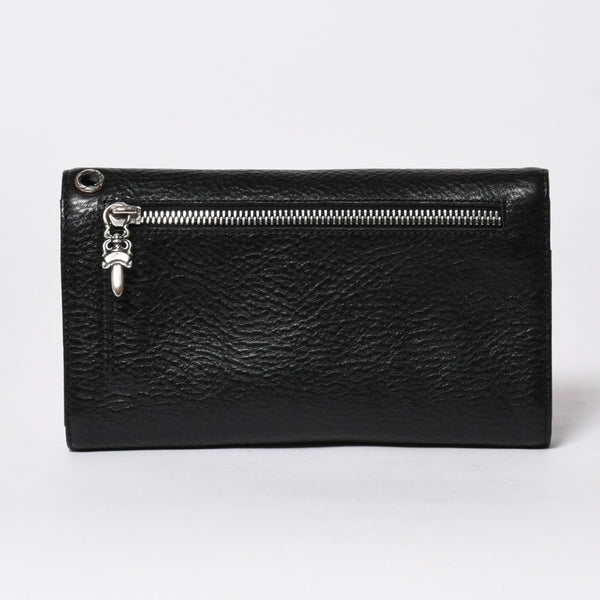 新品未使用 CHROME HEARTS クロムハーツ WAVE CROSS BALL ウェーブ クロスボールボタン レザーウォレット 長財布 ダガー ブラック 中古 4a007535